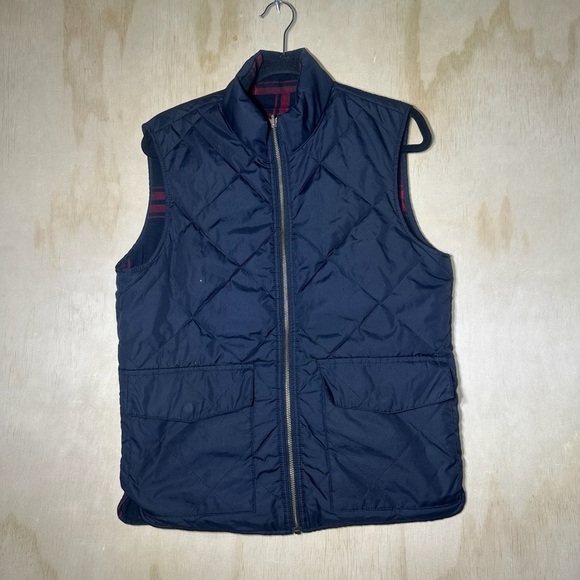 J.Crew Men’s Reversible Quilted Vest Navy & Red Plaid 3M Thinsulate - Picture 1 of 14